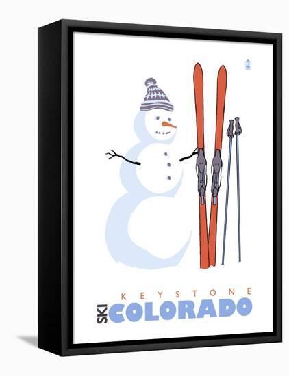 Keystone, Colorado, Snowman with Skis-Lantern Press-Framed Stretched Canvas