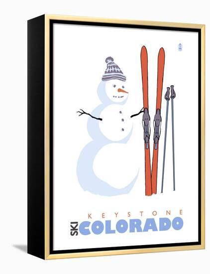 Keystone, Colorado, Snowman with Skis-Lantern Press-Framed Stretched Canvas