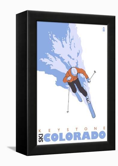 Keystone, Colorado, Stylized Skier-Lantern Press-Framed Stretched Canvas