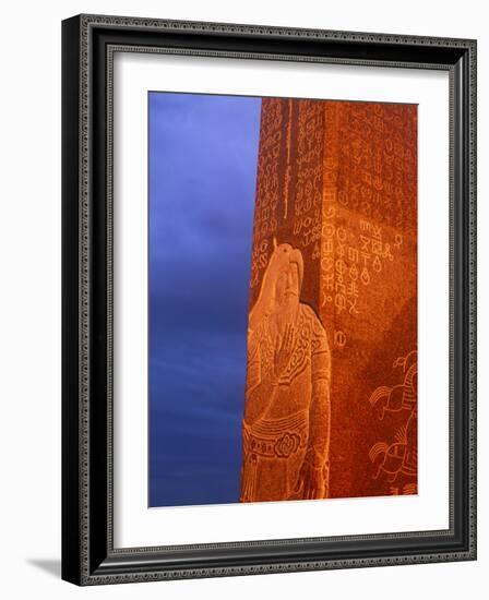 Khentii Province, Sunrise on a Carved Obelisk Dedicated to Genghis Khan, Mongolia-Paul Harris-Framed Photographic Print