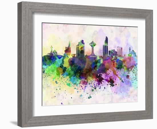 Khobar Skyline in Watercolor Background-paulrommer-Framed Art Print