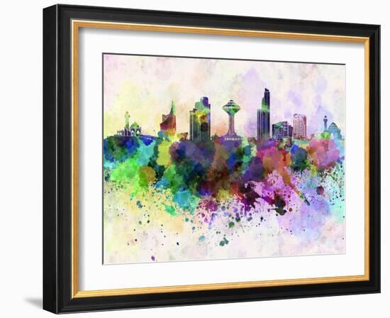 Khobar Skyline in Watercolor Background-paulrommer-Framed Art Print