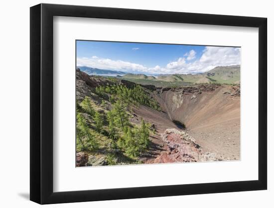 Khorgo volcano crater and White Lake in the background, Tariat district, North Hangay province, Mon-Francesco Vaninetti-Framed Photographic Print