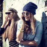 Girls Having Fun Together Outdoors and Calling Smart Phone-khorzhevska-Photographic Print