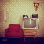 Vintage Room with Two Old Fashioned Armchair and Retro Tv over Obsolete Wallpaper. Toned-khorzhevska-Photographic Print