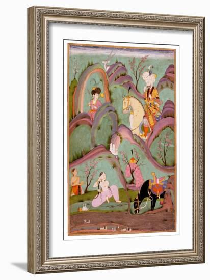 Khusraw Beholding Shirin Bathing. (Miniature From the Cycle of Eight Poetic Subjects)-null-Framed Giclee Print