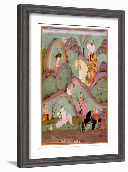 Khusraw Beholding Shirin Bathing. (Miniature From the Cycle of Eight Poetic Subjects)-null-Framed Giclee Print