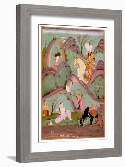 Khusraw Beholding Shirin Bathing. (Miniature From the Cycle of Eight Poetic Subjects)-null-Framed Giclee Print