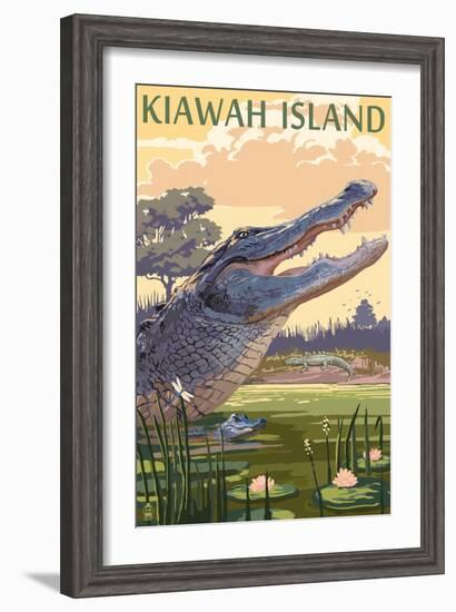 Kiawah Island, South Carolina - Alligator and Baby-Lantern Press-Framed Art Print