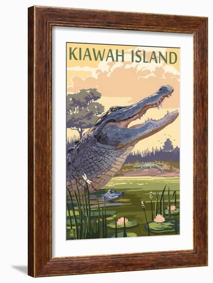 Kiawah Island, South Carolina - Alligator and Baby-Lantern Press-Framed Art Print