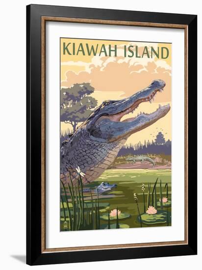 Kiawah Island, South Carolina - Alligator and Baby-Lantern Press-Framed Art Print