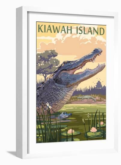 Kiawah Island, South Carolina - Alligator and Baby-Lantern Press-Framed Art Print