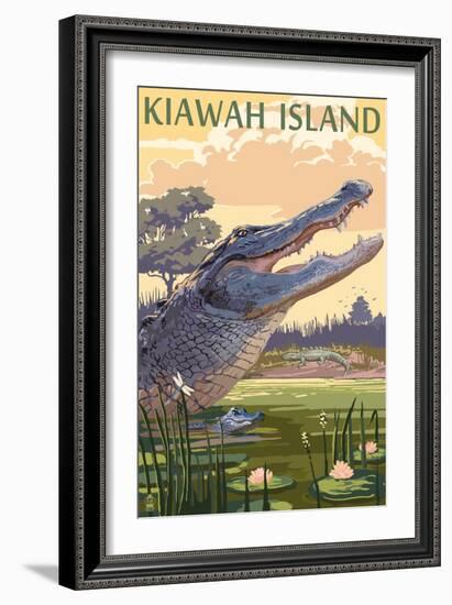 Kiawah Island, South Carolina - Alligator and Baby-Lantern Press-Framed Art Print