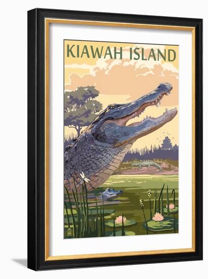 Kiawah Island, South Carolina - Alligator and Baby-Lantern Press-Framed Art Print