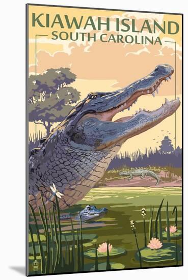 Kiawah Island, South Carolina - Alligator Scene-Lantern Press-Mounted Art Print