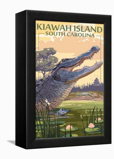 Kiawah Island, South Carolina - Alligator Scene-Lantern Press-Framed Stretched Canvas