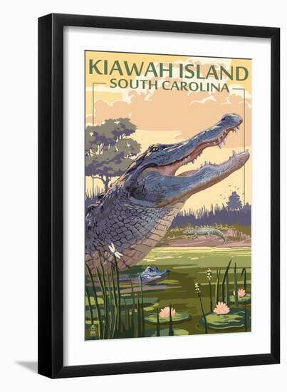 Kiawah Island, South Carolina - Alligator Scene-Lantern Press-Framed Premium Giclee Print