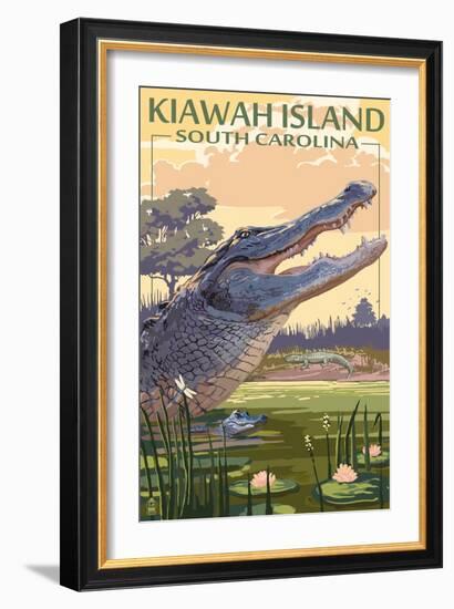 Kiawah Island, South Carolina - Alligator Scene-Lantern Press-Framed Art Print