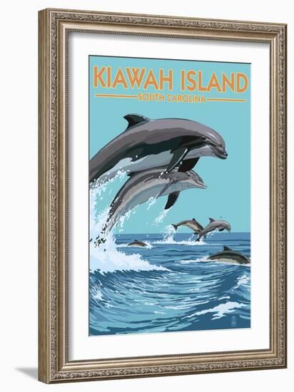 Kiawah Island, South Carolina - Dolphins Jumping-Lantern Press-Framed Art Print