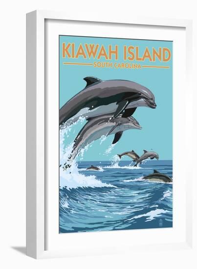 Kiawah Island, South Carolina - Dolphins Jumping-Lantern Press-Framed Art Print