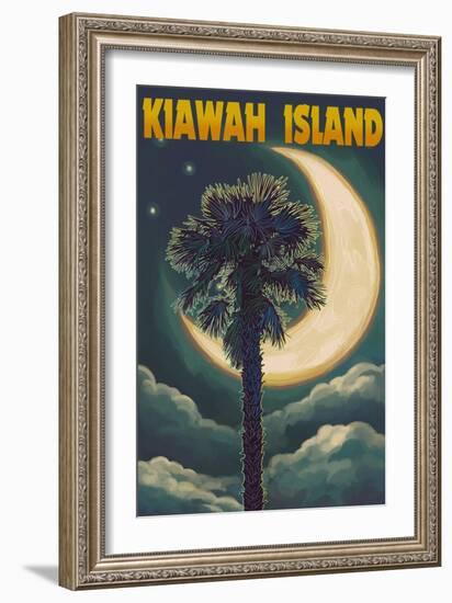 Kiawah Island, South Carolina - Palmetto Moon and Palms-Lantern Press-Framed Art Print