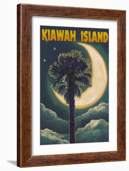 Kiawah Island, South Carolina - Palmetto Moon and Palms-Lantern Press-Framed Art Print