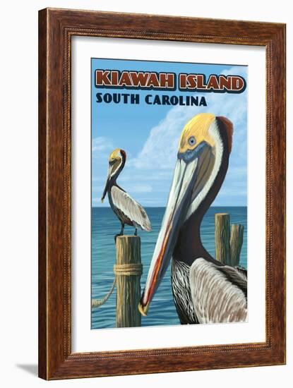 Kiawah Island, South Carolina - Pelicans-Lantern Press-Framed Art Print