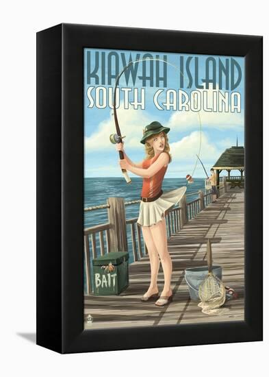 Kiawah Island, South Carolina - Pinup Girl Fishing-Lantern Press-Framed Stretched Canvas