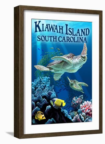 Kiawah Island, South Carolina - Sea Turtles Swimming-Lantern Press-Framed Art Print