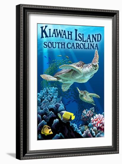 Kiawah Island, South Carolina - Sea Turtles Swimming-Lantern Press-Framed Art Print