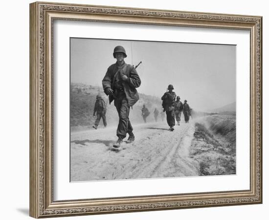 Kicking Up Dust, a Withdrawing Unit Heads South-Joe Scherschel-Framed Photographic Print