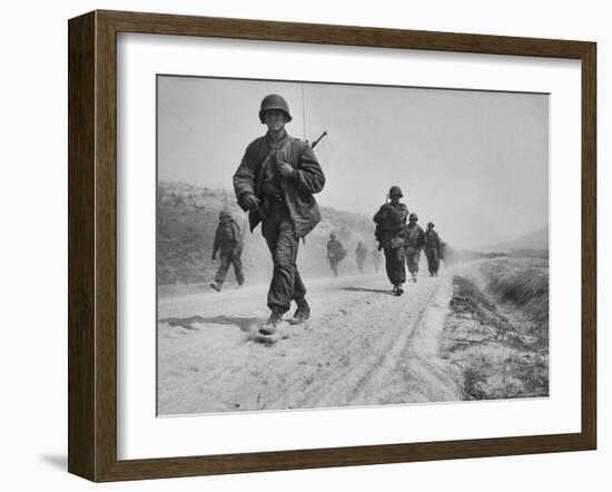 Kicking Up Dust, a Withdrawing Unit Heads South-Joe Scherschel-Framed Photographic Print