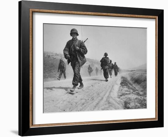 Kicking Up Dust, a Withdrawing Unit Heads South-Joe Scherschel-Framed Photographic Print