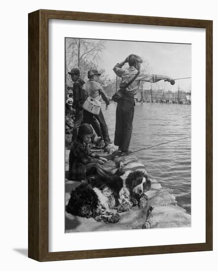 Kids Fishing at Idlewild Park During Trout Season For Children-Nat Farbman-Framed Photographic Print