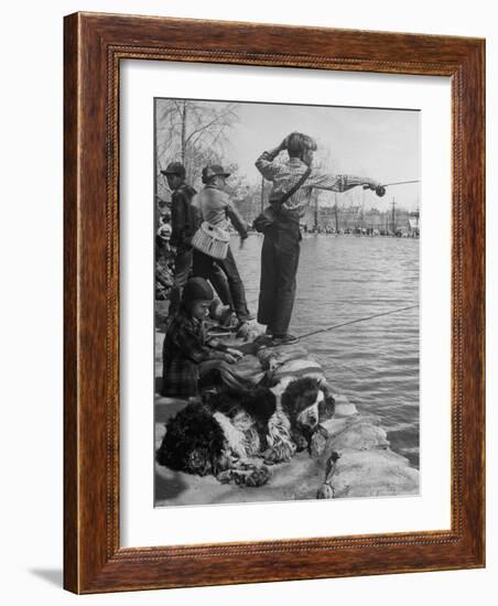 Kids Fishing at Idlewild Park During Trout Season For Children-Nat Farbman-Framed Photographic Print