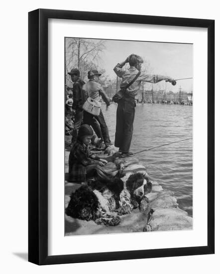 Kids Fishing at Idlewild Park During Trout Season For Children-Nat Farbman-Framed Photographic Print