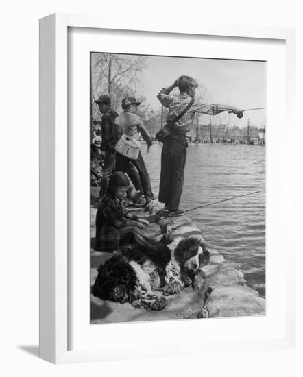 Kids Fishing at Idlewild Park During Trout Season For Children-Nat Farbman-Framed Photographic Print