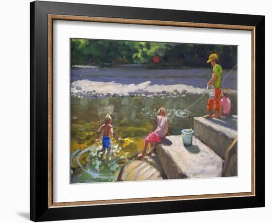 Kids Fishing, Looe, Cornwall, 2014-Andrew Macara-Framed Giclee Print