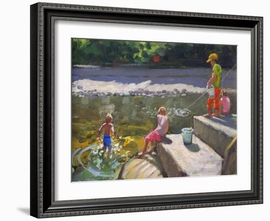 Kids Fishing, Looe, Cornwall, 2014-Andrew Macara-Framed Giclee Print