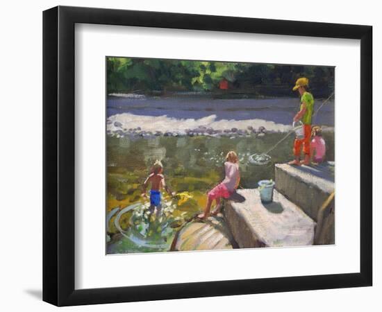 Kids Fishing, Looe, Cornwall, 2014-Andrew Macara-Framed Giclee Print