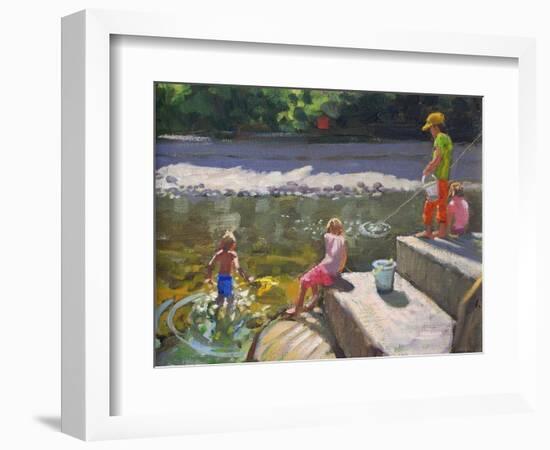 Kids Fishing, Looe, Cornwall, 2014-Andrew Macara-Framed Giclee Print