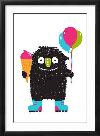 Kids Fun Monster with Ice-Cream Balloons Roller Skating Cartoon. Happy Funny Little Monster Skating' Art Print - Popmarleo Kids Fun Monster with Ice-Cream Balloons Roller Skating Cartoon. Happy Funny Little Monster Skating' Art Print - Popmarleo