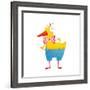 Kids Humorous Yellow Duck with Bow Tie. Yellow Duckling Birdie Cartoon Funny Cute Childish Drawing.-Popmarleo-Framed Art Print