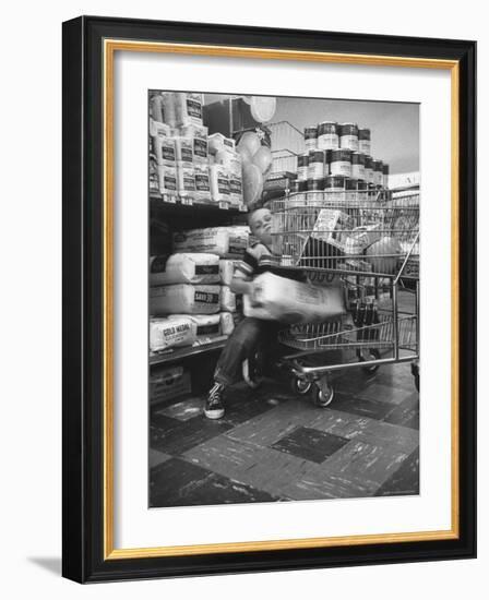 Kids in Supermarket, Experiment by Kroger Food Foundation, Children Let Loose in Kroger Supermarket-Francis Miller-Framed Photographic Print