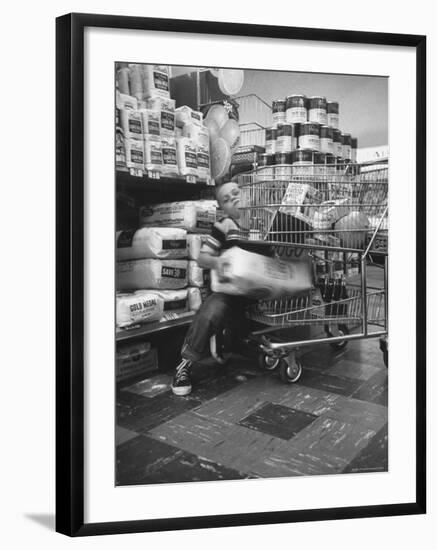 Kids in Supermarket, Experiment by Kroger Food Foundation, Children Let Loose in Kroger Supermarket-Francis Miller-Framed Photographic Print