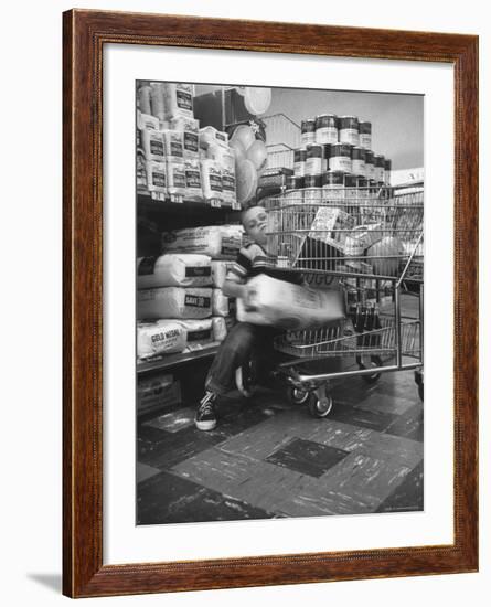 Kids in Supermarket, Experiment by Kroger Food Foundation, Children Let Loose in Kroger Supermarket-Francis Miller-Framed Photographic Print