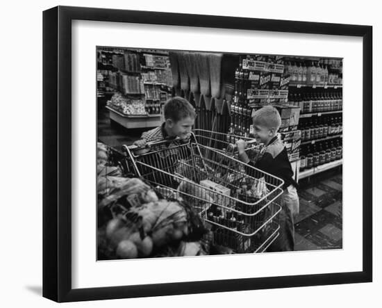 Kids in Supermarket, Experiment by Kroger Food Foundation, Children Let Loose in Kroger Supermarket-Francis Miller-Framed Photographic Print