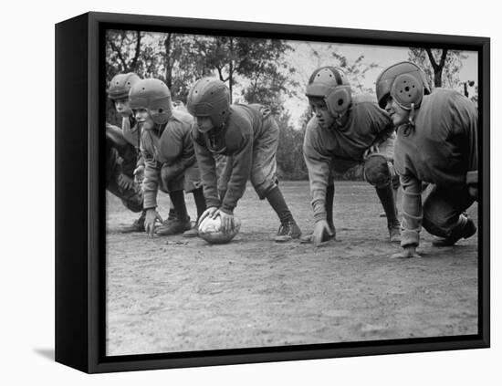 Kids Lining up Like Line Men Ready to Play-Wallace Kirkland-Framed Premier Image Canvas