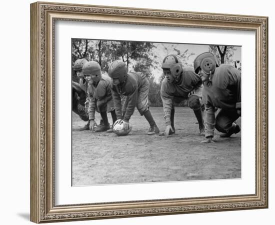 Kids Lining up Like Line Men Ready to Play-Wallace Kirkland-Framed Photographic Print