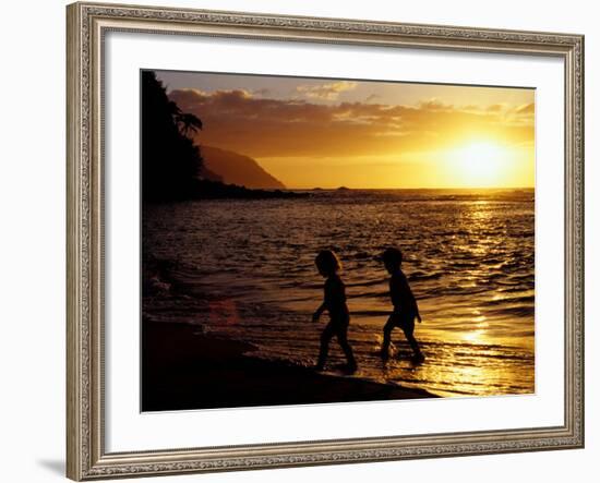 Kids on Beach at Sunset, Hawaii, USA-Merrill Images-Framed Photographic Print